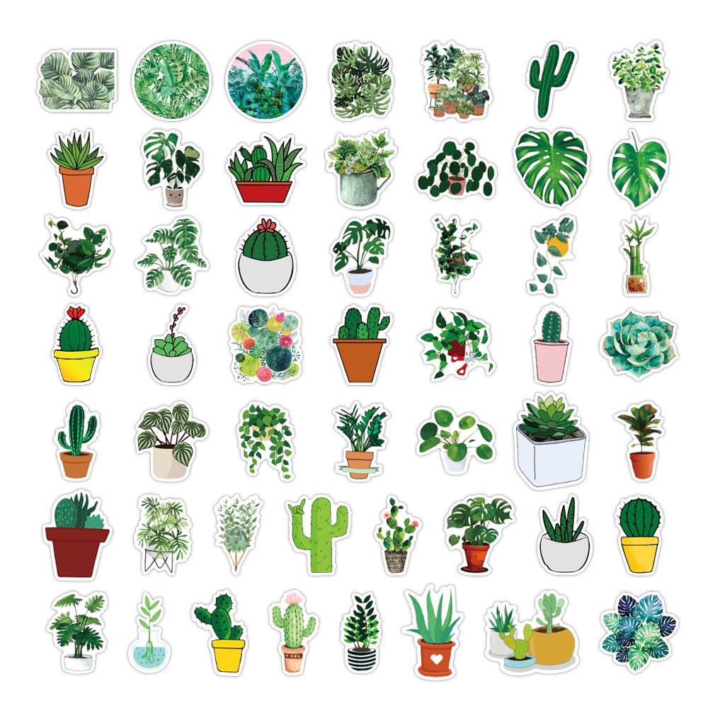 50/100Pieces Green Plant Pattern Waterproof Laptop Luggage Case Decoration Stickers