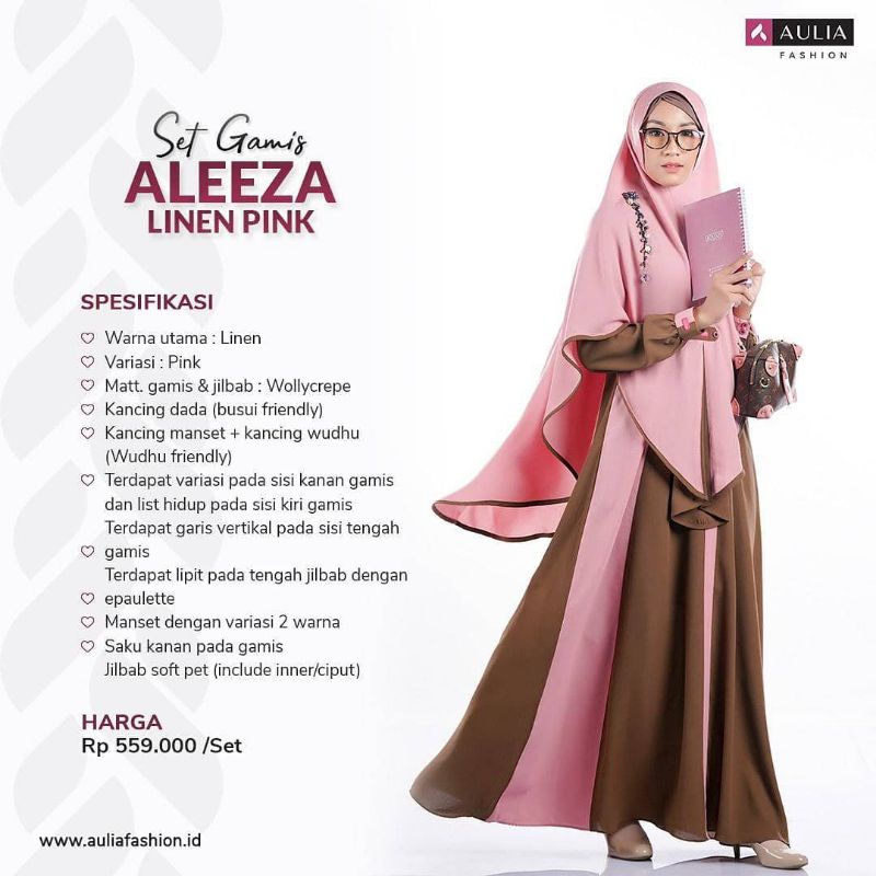 SET GAMIS SYARI TERBARU AULIA FASHION "ALEEZA LINEN PINK" BAHAN WOLLYCREPE DESAIN SIMPLE DAN ELEGAN