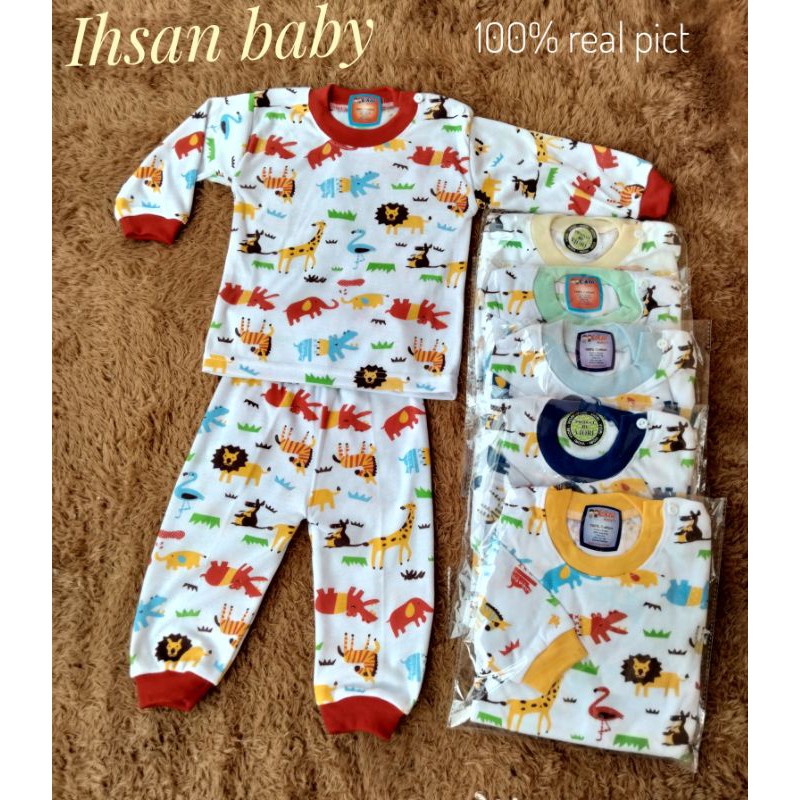 setelan/baju dan celana bayi putih animals 12-18 bulan