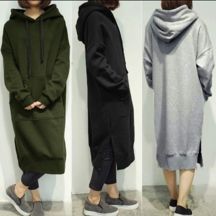 SWEATER PANJANG WANITA / LONG SWEATER DRESS / HOODIE BASIC / JAKET HOODIE
