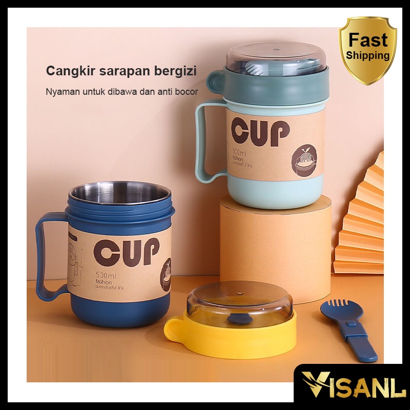 Mangkuk Cangkir Dengan Sendok Gratis Anti Tumpah Portable Berbahan BPA Free VS-61