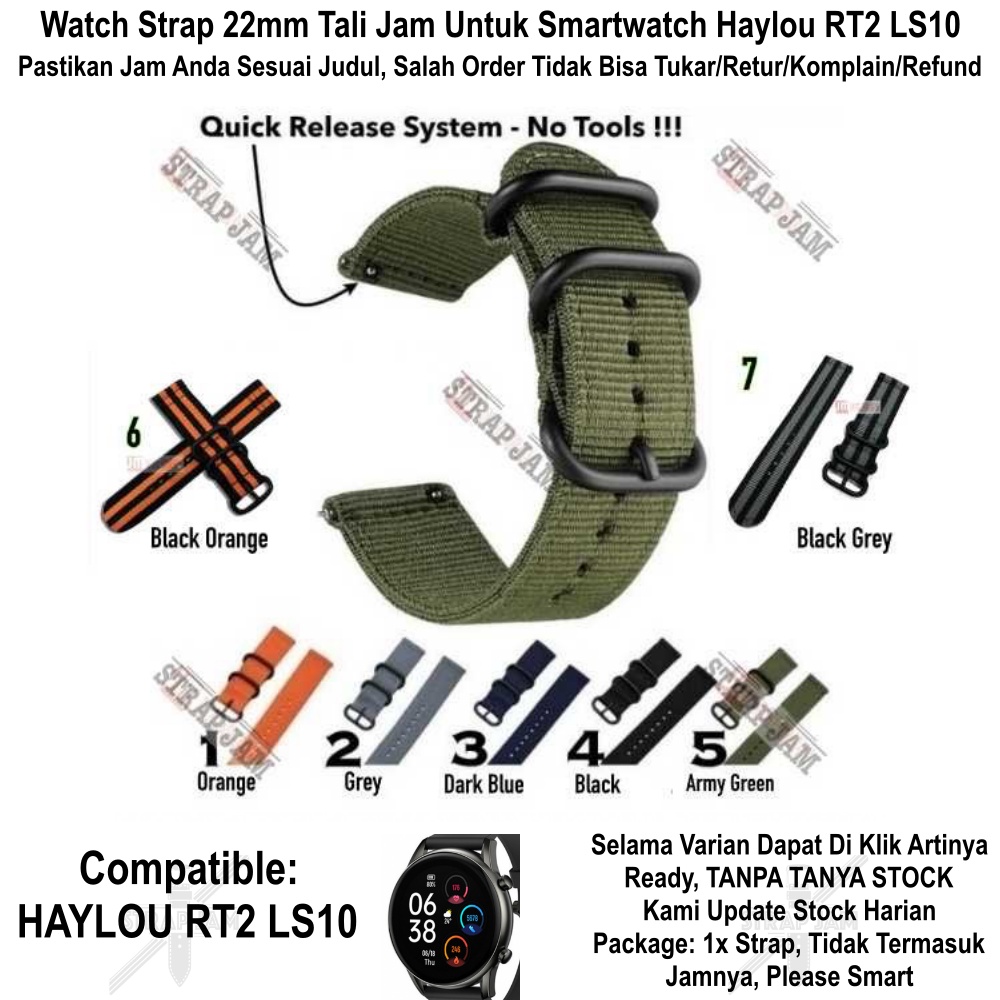 Stitching Watch Strap Haylou RT2 LS10 - Tali Jam Tangan 22mm Nato Nylon 3 Black Buckle