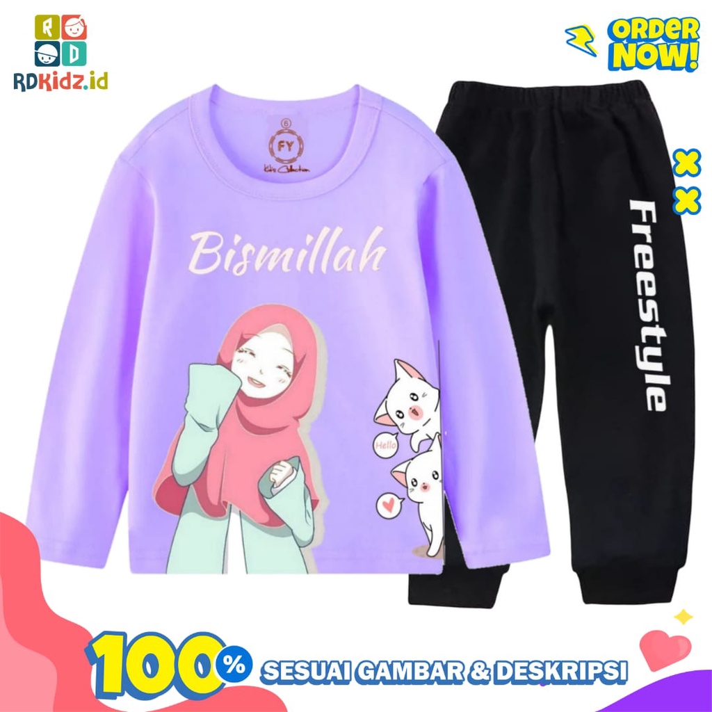 Rdkidzid Setelan LP Anak Perempuan Motif Muslim Ungu