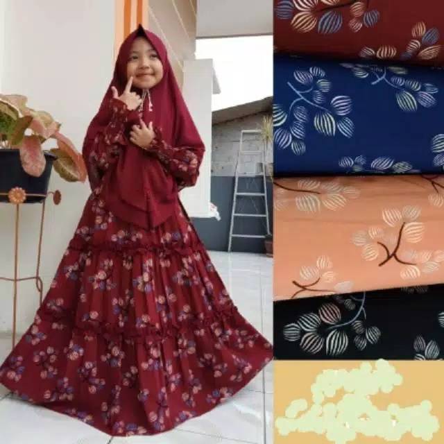 Gamis gaun busana  muslim  anak  feshion belli serian 3pcis 