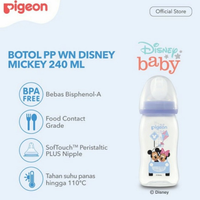 PIGEON Botol Susu Bayi Wideneck 240ml Disney Nursing Feeding Bottle