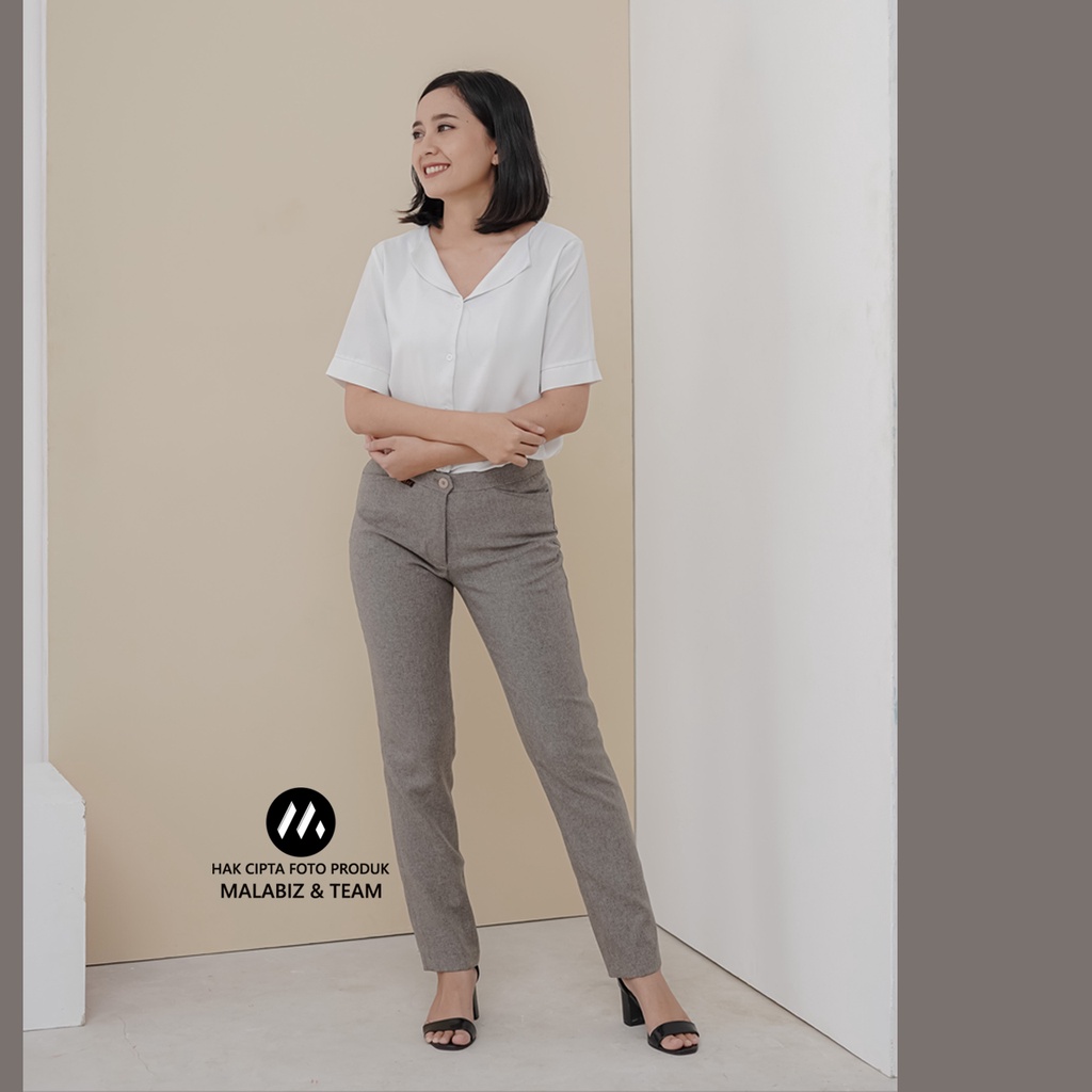 SHANNON SOFTBRWON - Celana Kantor Wanita Slim Fit Bahan Stretch dan Tebal Celana Formal Wanita Celana Panjang wanita Hitam Celana Dasar Wanita Basic Standar Kerja Malabiz