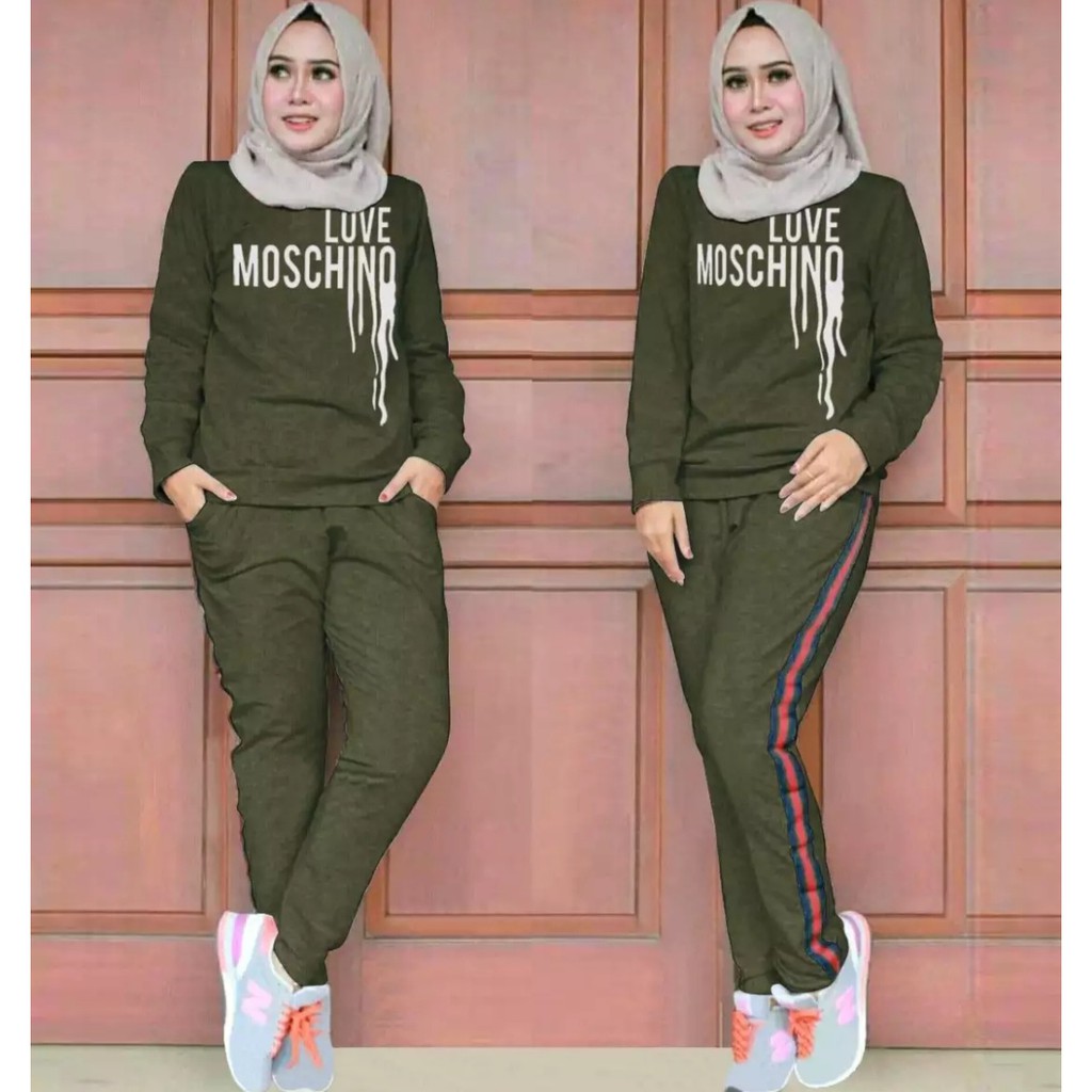 Stelan Training/ set olahraga wanita / Set Moschino