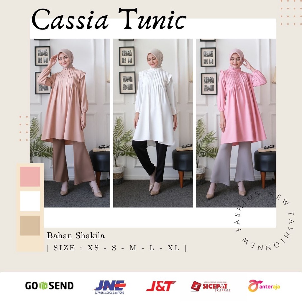 Tunik Wanita Muslimah Polos Hitam Putih Pink Rose Atasan Polos Plisket Outfit Kerja Kuliah By Modese