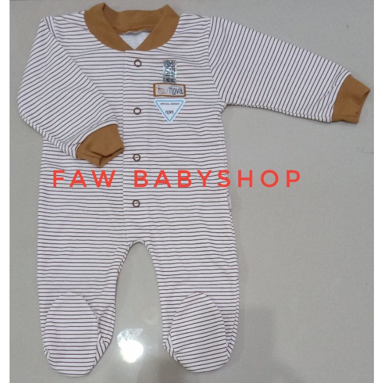 NOVA Sleepsuit / Jumper Panjang Buka / Tutup Kaki / Baju Kodok Panjang Bayi Polos / Motif Abu / Coklat SNI-Brown Garis (TK)