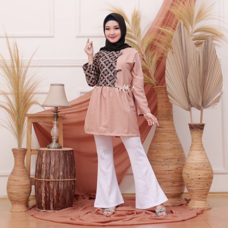 tey-17 Batik wanita ASJ SA HRB026 Kenongo Kemeja Tosca Pendek-Nadia 1