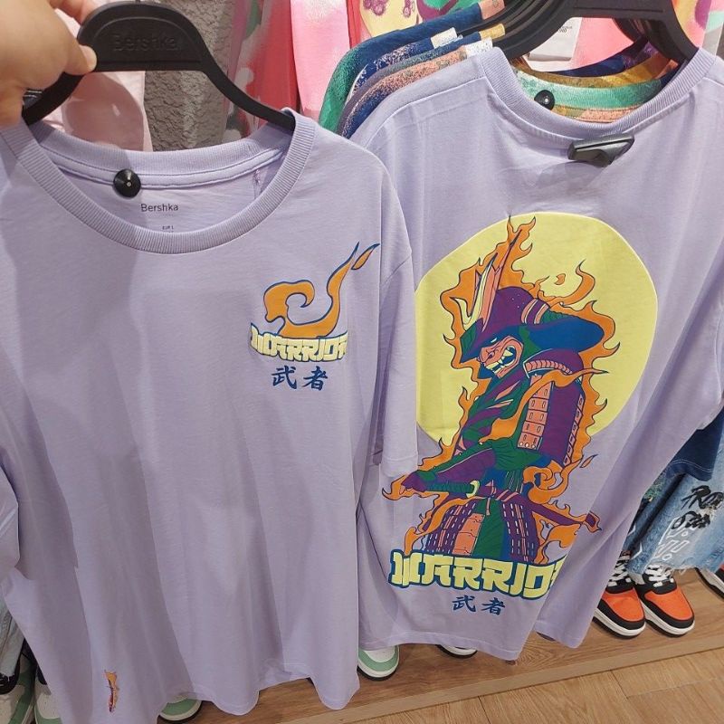 NEW BERSHKA MAN KAOS MOTIF DEPAN BELAKANG