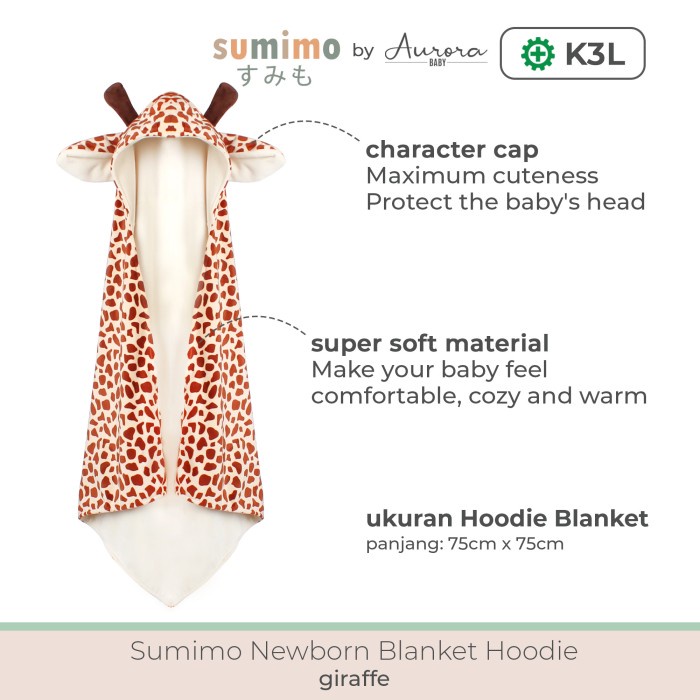 Selimut Dewasa Aurora Baby Blanket Hoodie Bayi Selimut Topi Karakter Lucu Super Soft - Giraffe Cap(L