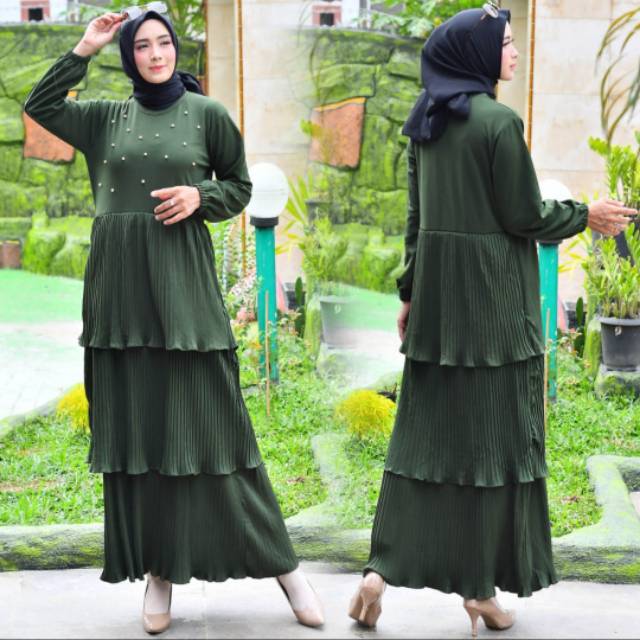 Gamis Bahan voxy susun motif mutiara(bisa bayar ditempat