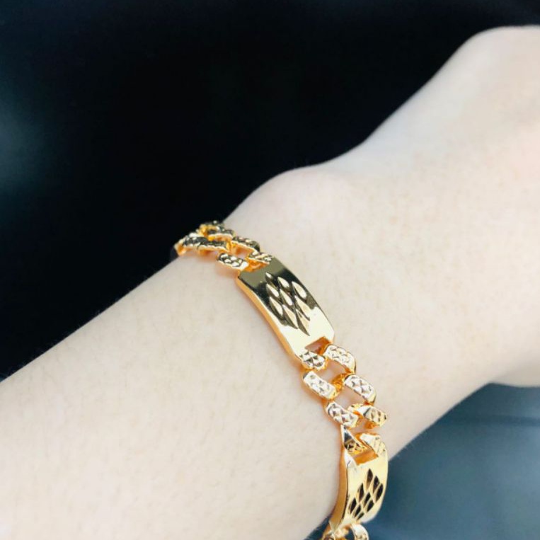 gelang tangan wanita rantai plat ukir gold perhiasan wanita titanium gold