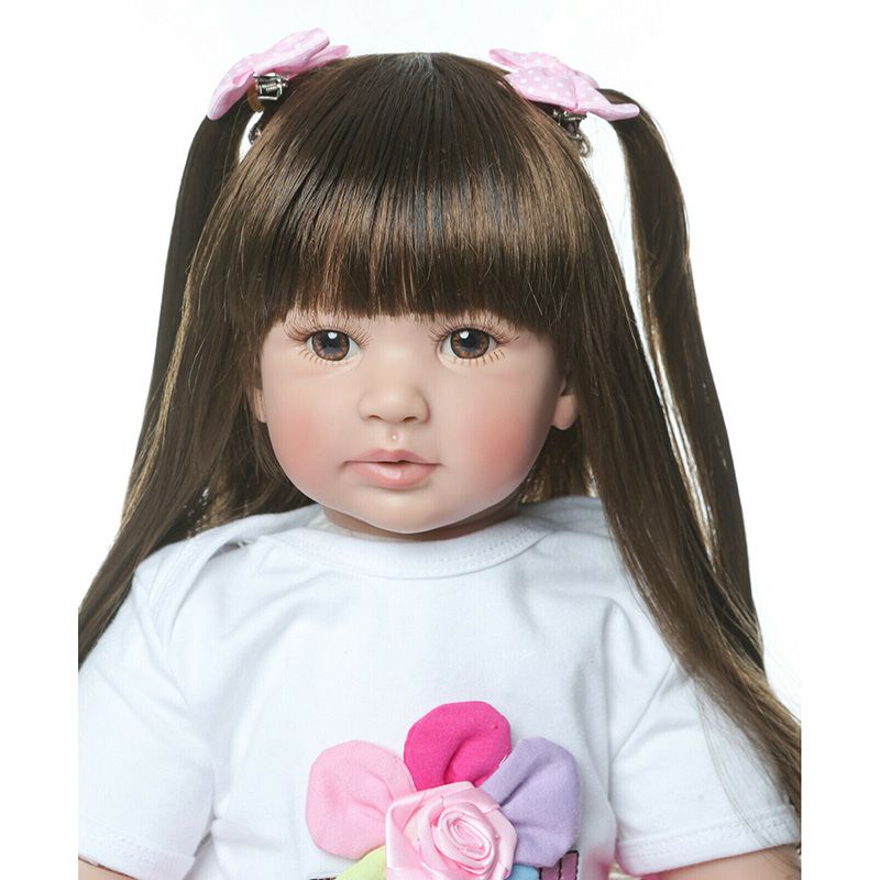 60cm 24&quot;Reborn Baby Dolls Vinyl Silicone Real Long Hair Toddler Doll Girl Gifts Toys