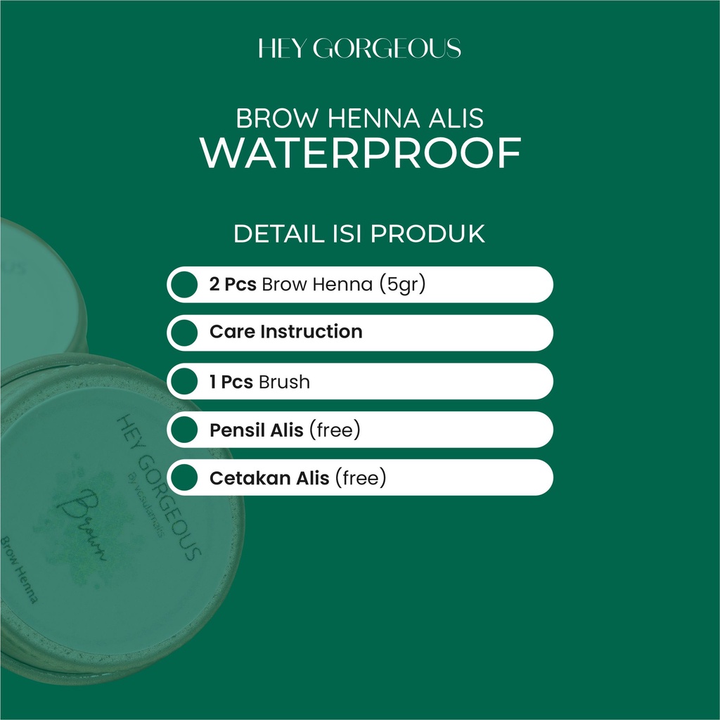 Hey Gorgeous Henna Alis Waterproof Hey Gorgeous Set Brow Halal Tahan 3-5 Hari Free Pensil Alis By