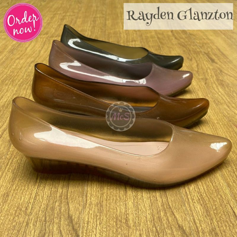RAYDEN Sepatu jelly tinggi 3cm transparan merk Glanzton