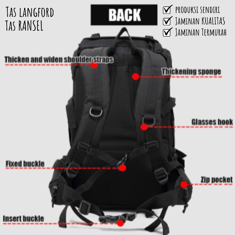 Tas Ransel Gunung Militer Army Jumbo Big Size Camping Mudik Backpack Punggung Bahu Model Import Korea Original Terbaru Murah Bagus Besar Kekinian