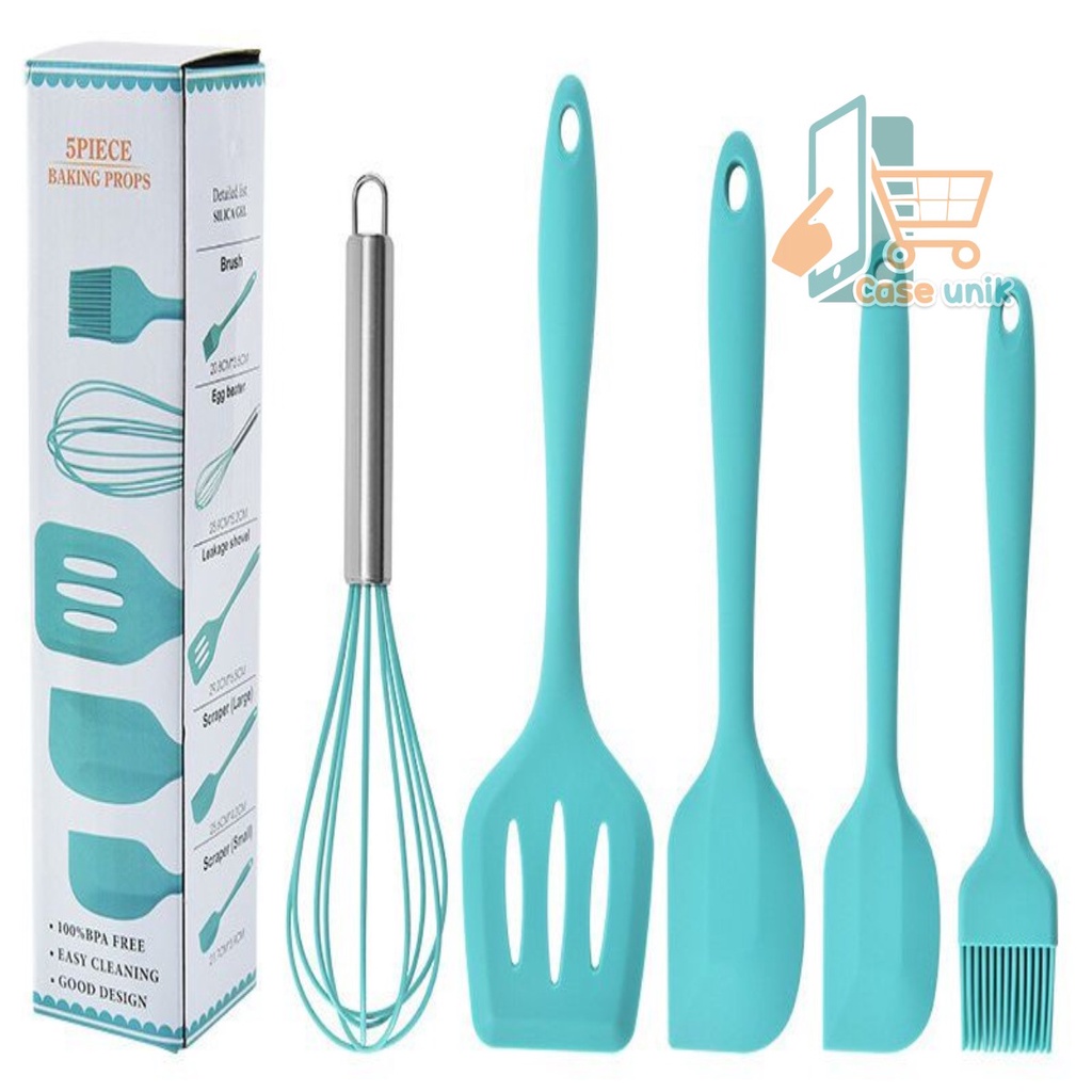 RT81 ALAT MASAK BAHAN SILIKON SILICONE UTENSIL SPATULA COOKING BAKING PROPS SET 5PCS PERALATAN MASAK 5 IN 1 TAHAN PANAS BPA FREE CS3946