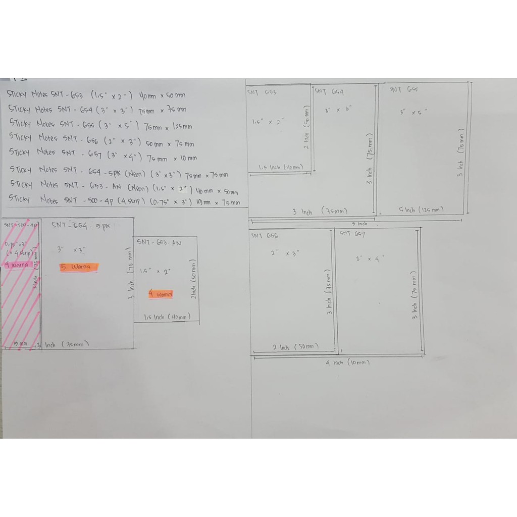 Combo Sticky Notes / Memo SNT 653 AN (Neon) (1.5 x 2”) / Memo Tempel / Post it / Index Mark-1