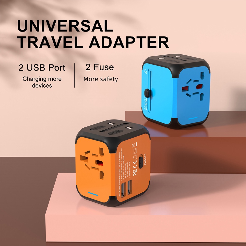 Adapter Konverter Power Socket Listrik EU UK US AU Plug Internasional Universal Dengan 2 USB Charging 5V 2.4A