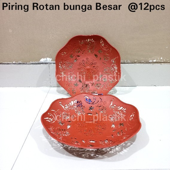 12pcs Piring plastik rotan bunga BESAR / piring cantik bunga / piring rotan / piring makan / piring plastik