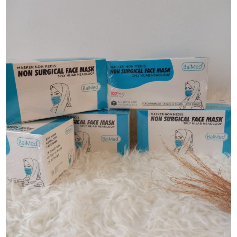 masker non medis headloop hijab BalMed 3ply isi 50 pcs / box