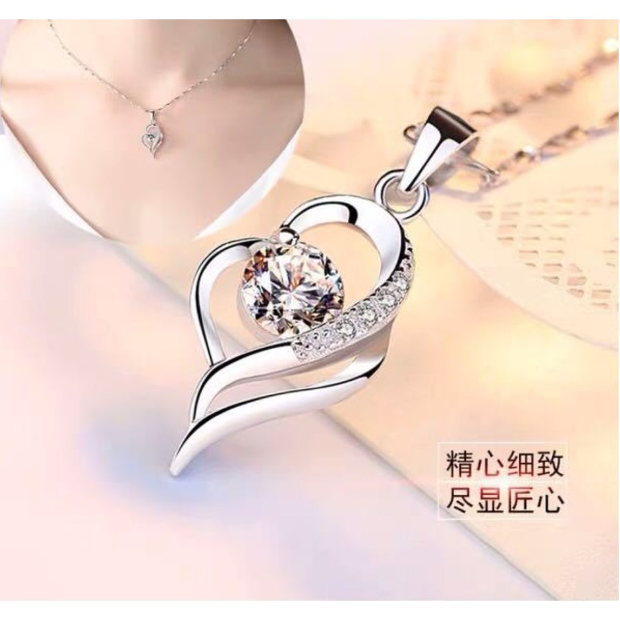 Kalung + Liontin S925  LOVE D-9 Sterling Silver ANTI KARAT Plated Perak S925 Korea Fashion  Wanita