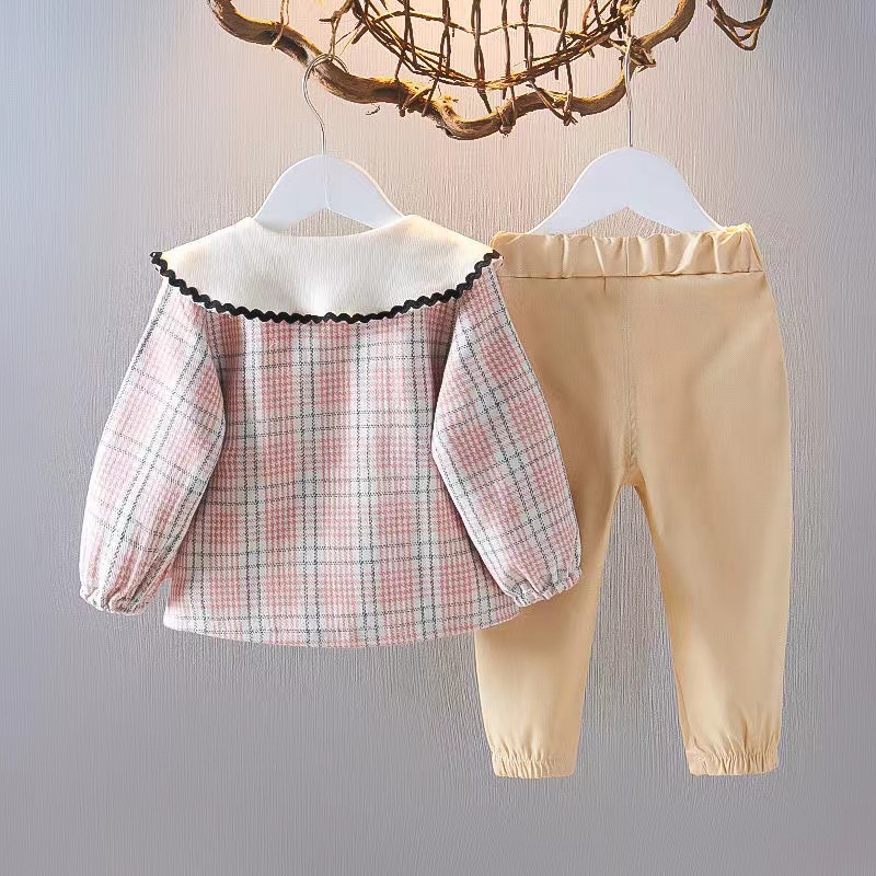 KF CAT Setelan Anak Perempuan  Fashion Kotak-Kotak Lengan Panjang+Blazer+Celana Panjang 3in1Korea Import Umur 1-4 Tahun-8