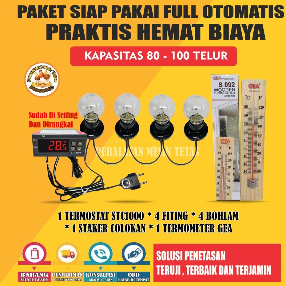 Paket Siap Pakai STC1000 Kapasitas 20 Sampai 100 Butir Telur  Termostat Thermo-Hygrometer Termometer Gea Mesin Tetas
