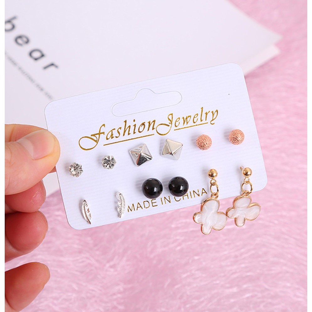 6 Pasang Anting Set KUPU Tindik Tusuk untuk 1 Minggu Korea Fashion Earrings Wanita Stud Korean style