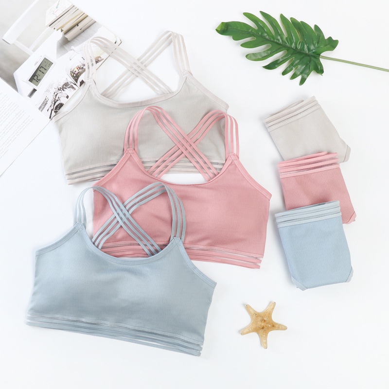 Nicebra Bra Set Wanita Bahan Lembut Model Tali Silang 1058