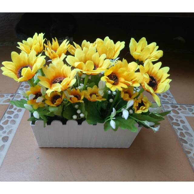 Artificial bunga matahari vas pagar plastik persegi panjang