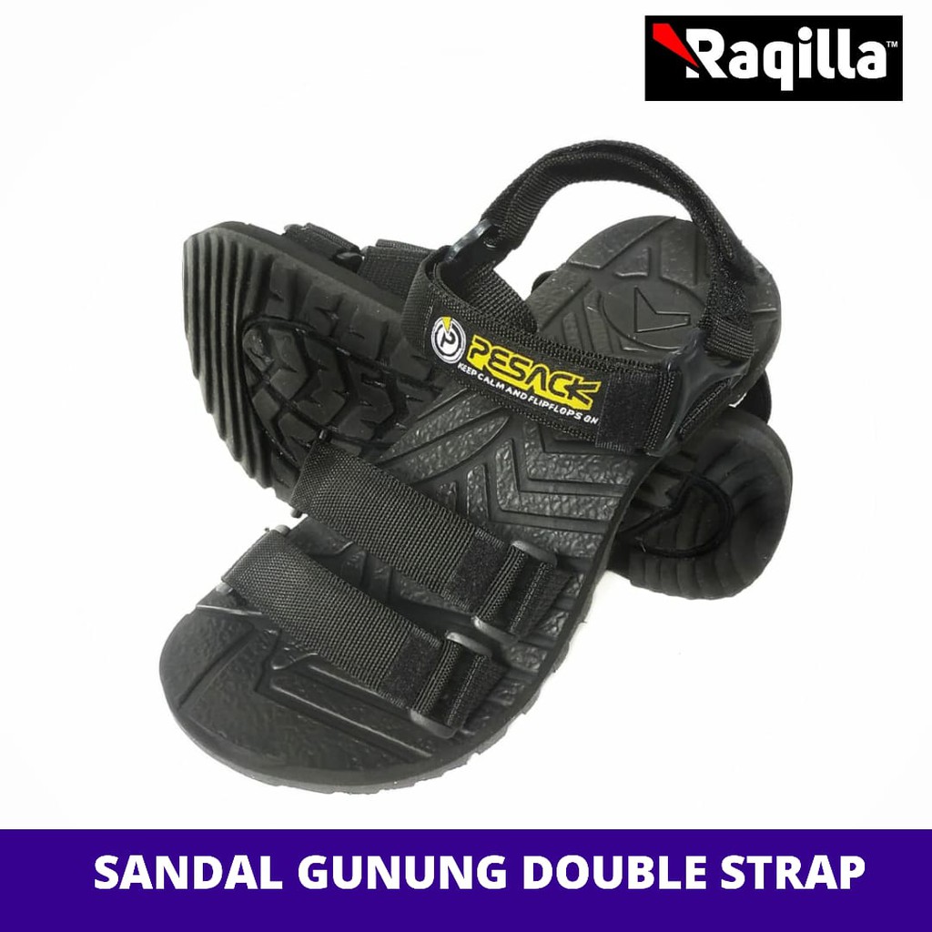 Sandal Gunung Pria wanita warna black double strap