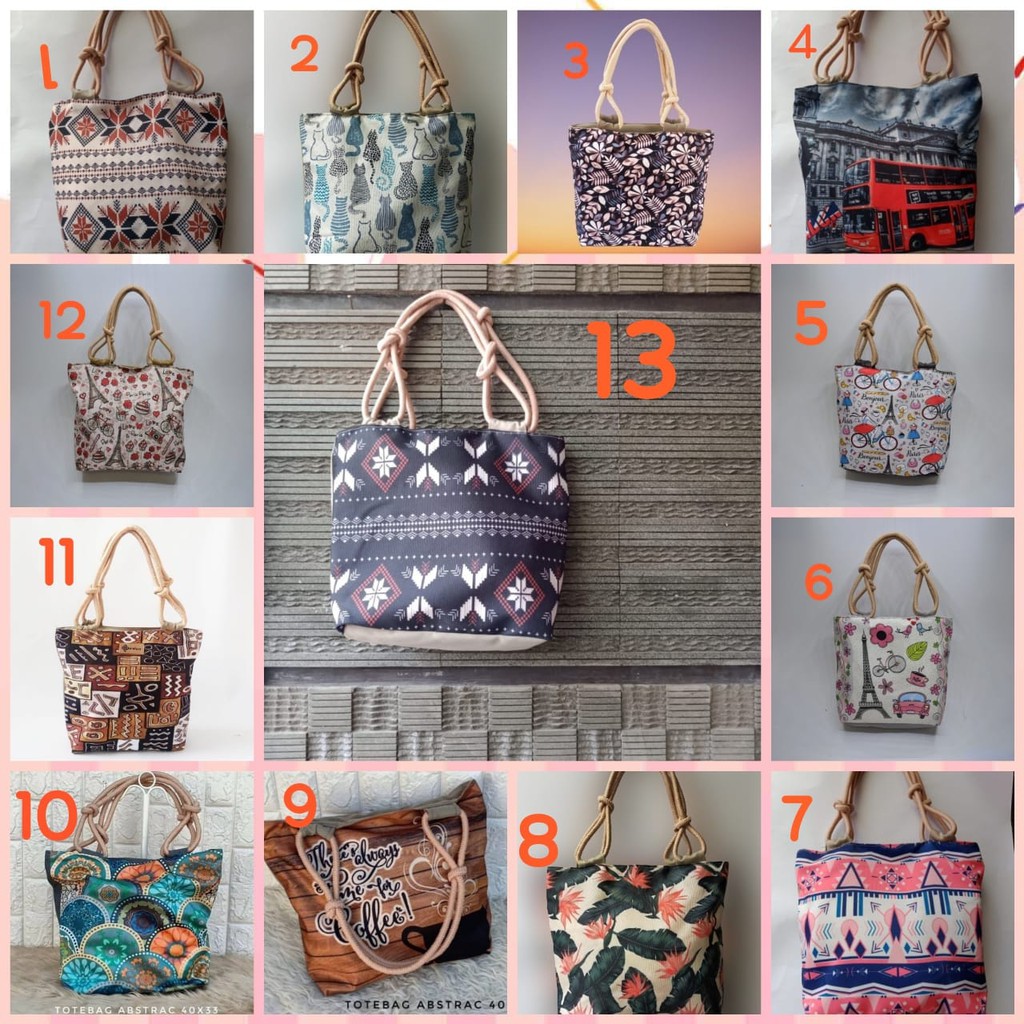 tas tote bag kanvas wanita tali sumbu unik dan kuat gambar tajam resleting murah
