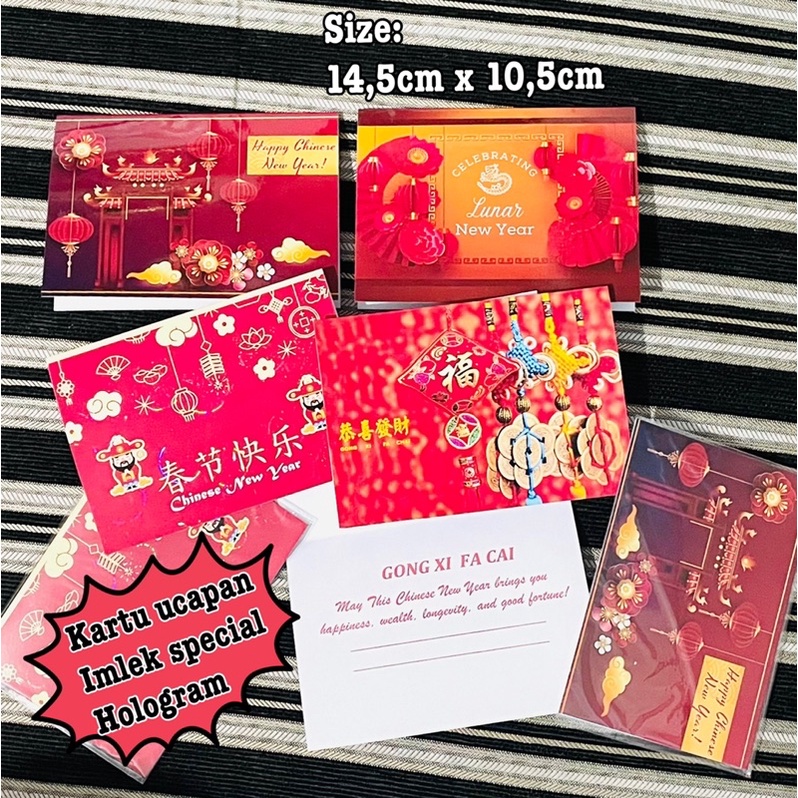 kartu ucapan imlek special hologram glitter a6 happy chinese new year gong xi fa chai