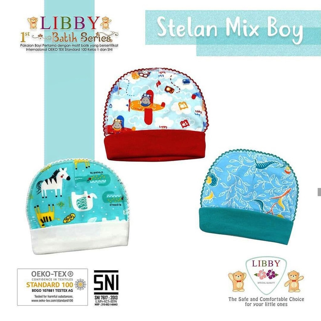 Libby Baby Topi Bulat Newborn 3pc Variasi Motif Topi Bayi Ready