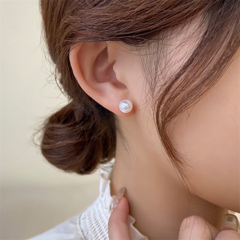 Anting 925 Silver Hias Mutiara Ukuran 6mm Untuk Perempuan