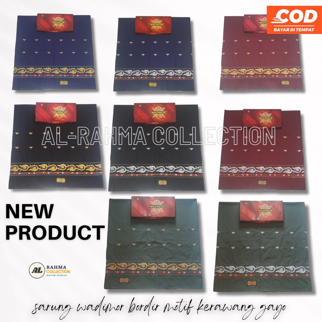 AL RAHMA - Sarung Wadimor Warna Bordir Motif Kerawang Gayo Dewasa Bordir Timbul Sarung Pria Wanita D