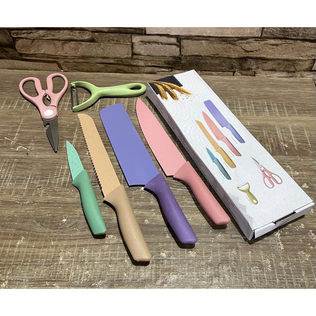 Pisau stainless kitchen knife set 6 in 1piasu cantik