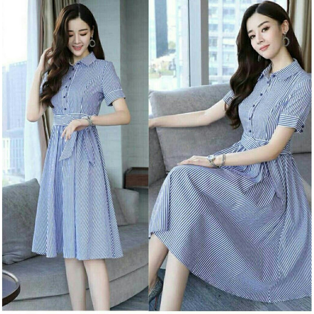 HCL Dress Linsa - Dress Katun Wanita Casual - Midi Dress