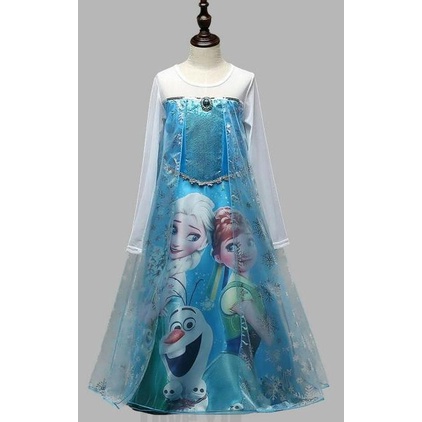 Baju Dress Kostum Frozen Gambar Elsa dan Anna Termurah