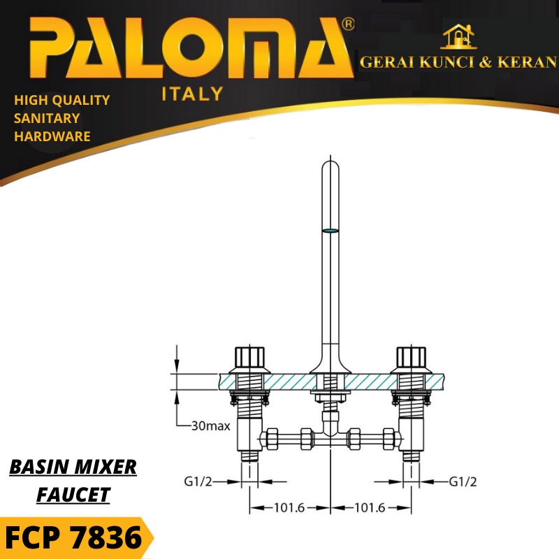 PALOMA FCP 7836 Keran Mixer Wastafel Cuci Tangan Panas Dingin Kran Air EMAS SATIN GOLD