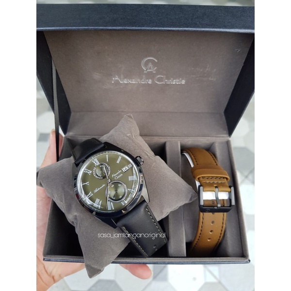 Jam Tangan Alexandre Christie Ac 3040 Automatic Original Black Green Pria