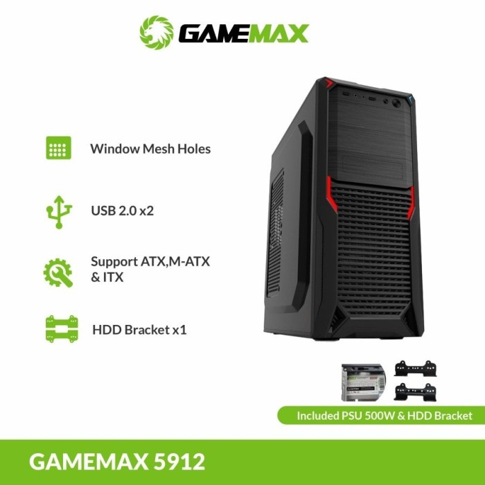 Casing Komputer Gamemax Airmax G 5912 Include PSU 500W ATX