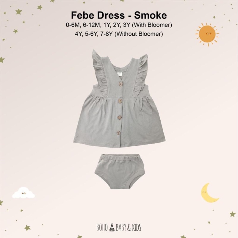 BOHOBABY BOHOPANNA FEBE DRESS TERUSAN ANAK BAYI-SMOKE