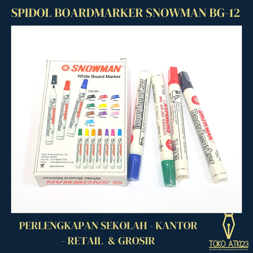 Spidol Whiteboard Boardmarker Spidol Papan Tulis Snowman BG-12