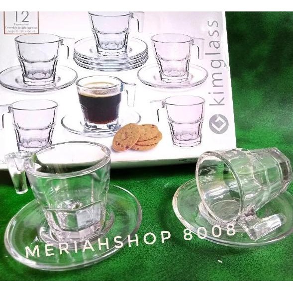 Gelas Cangkir Espresso Impor Kaca Bening 6set Kopi v90