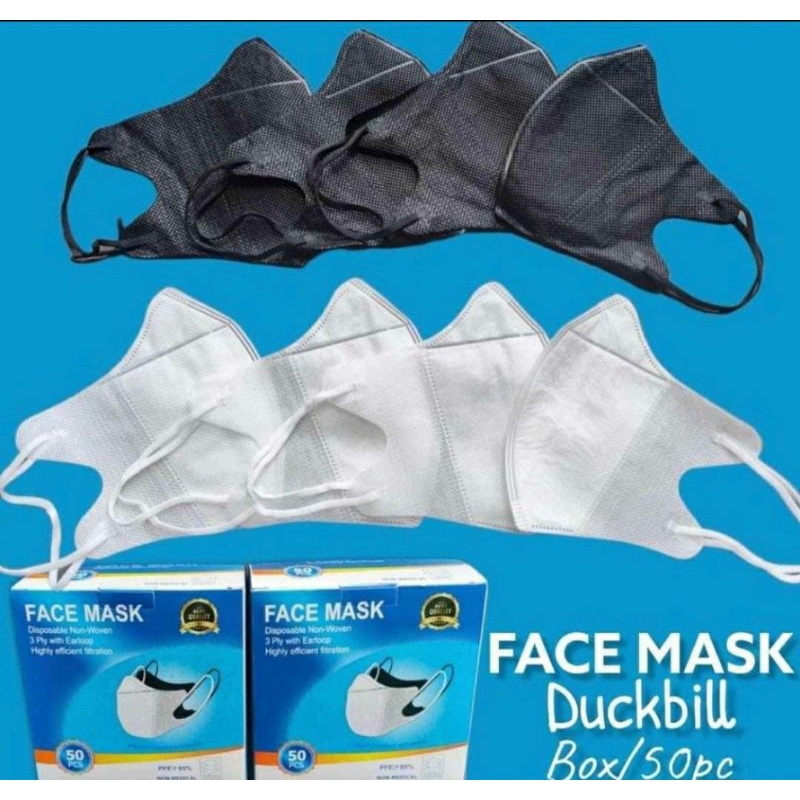 Masker duckbill putih hitam isi 50 pcs / Masker duckbill facemask hitam putih isi 50 pcs