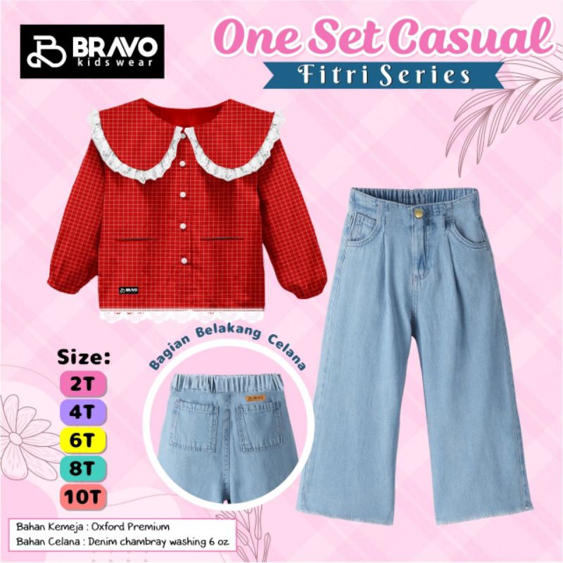 Afsheenastore One Set Casual Bravo / Setelan Anak Perempuan 2-10T